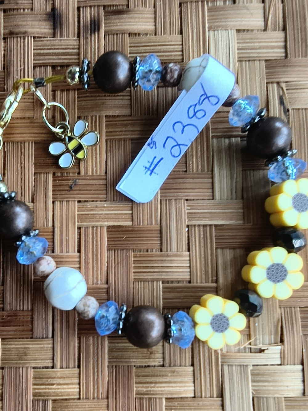 Yellow Flower Charm Beaded Bracelet